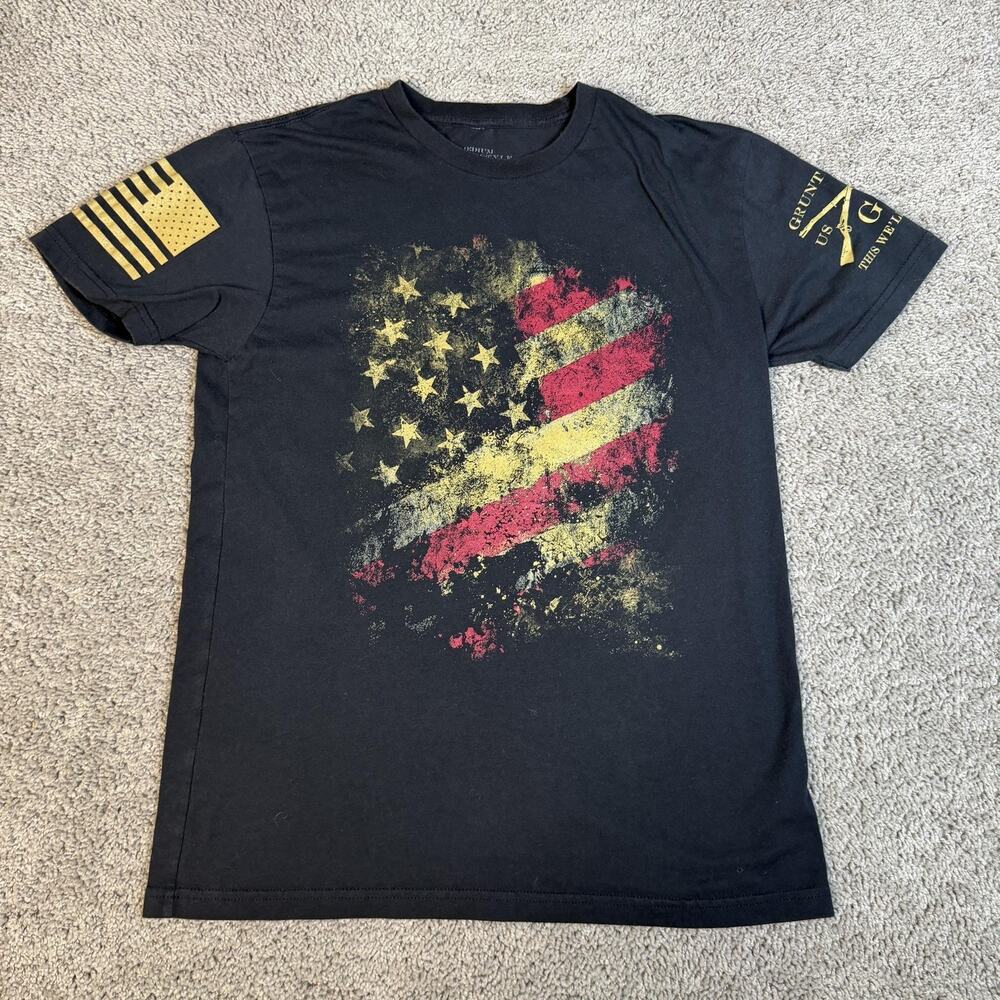 Grunt Style Shirt Mens M Black Patriotic Flag Graphic Crew Neck Tagless